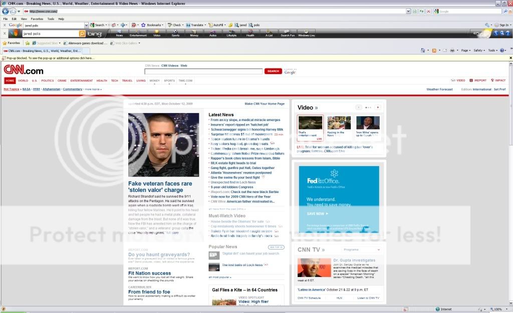 Cnn.com frontpage from 3:10 pm, October 12th 2009
